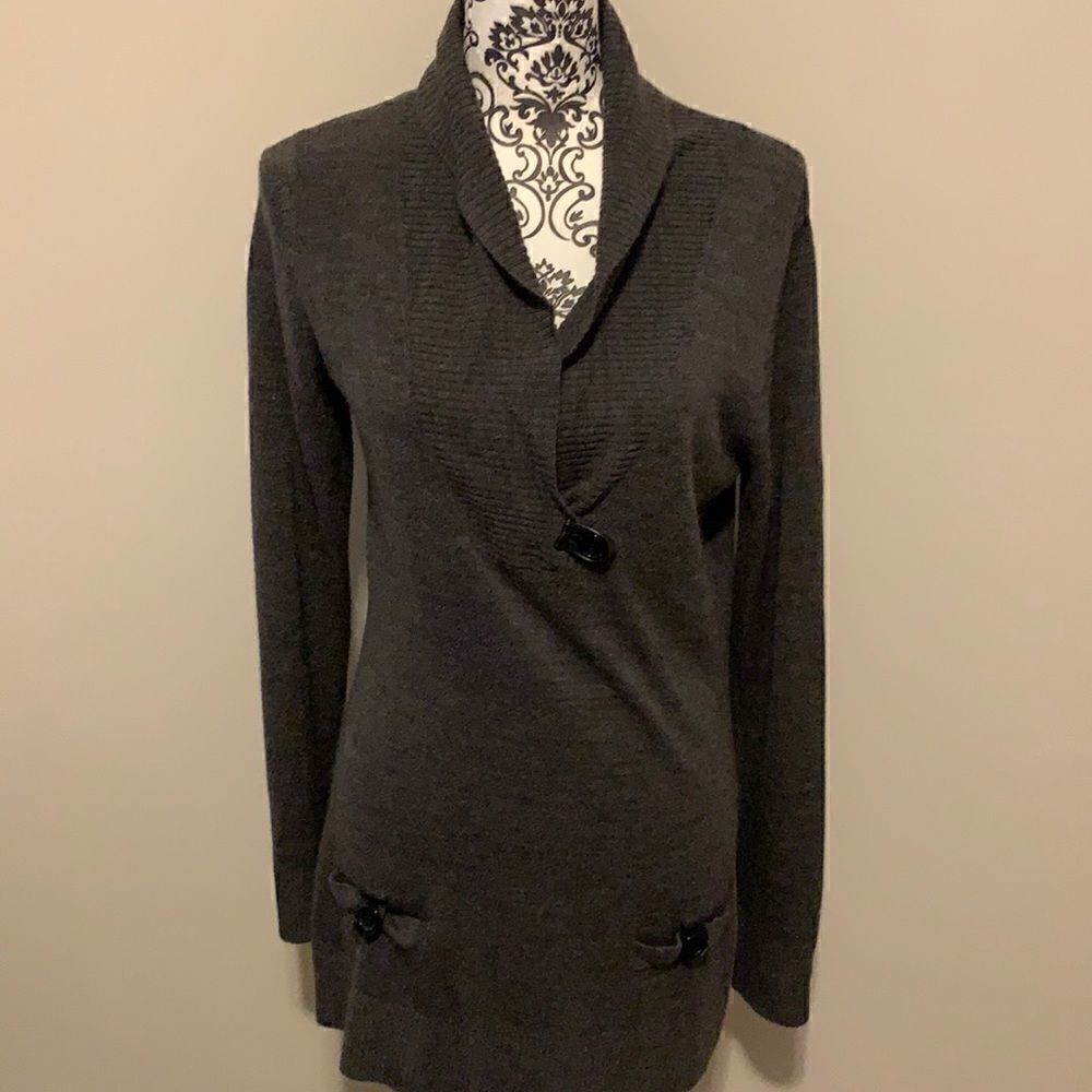Susan Lawrence Womans Grey Scoop Neck Long Sleeve Sweater Size Medium